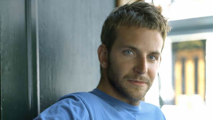 Bradley Cooper In Blue T-Shirt Looking At Camera